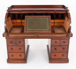 Viktorianischer Mahagoni-Zylinderschreibtisch mit Rollplatte, 1860
