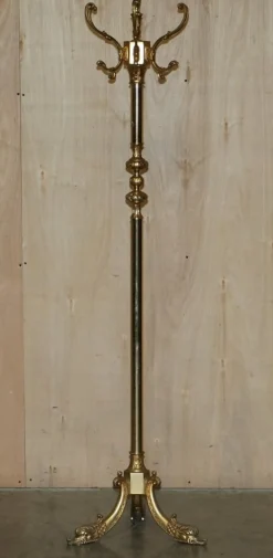 Viktorianischer Mantel Hut & Schal Ständer aus Messing mit gegossenen Delfinbeinen, 1880er
