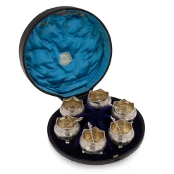 Viktorianische Salze & Löffel aus massivem Silber, 19. Jh., London, 1870er, 6er Set