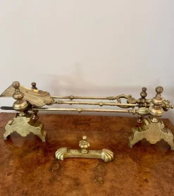 Viktorianisches Messing Kamin Set, 1890, 6 . Set