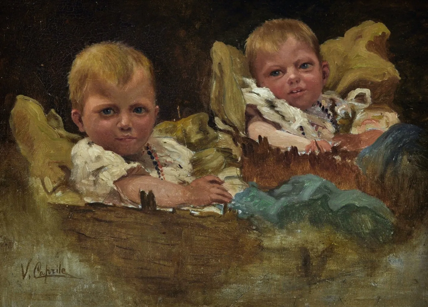 Vincenzo Caprile, Kinder, 1900er, Ölgemälde auf Karton, 1890er, gerahmt