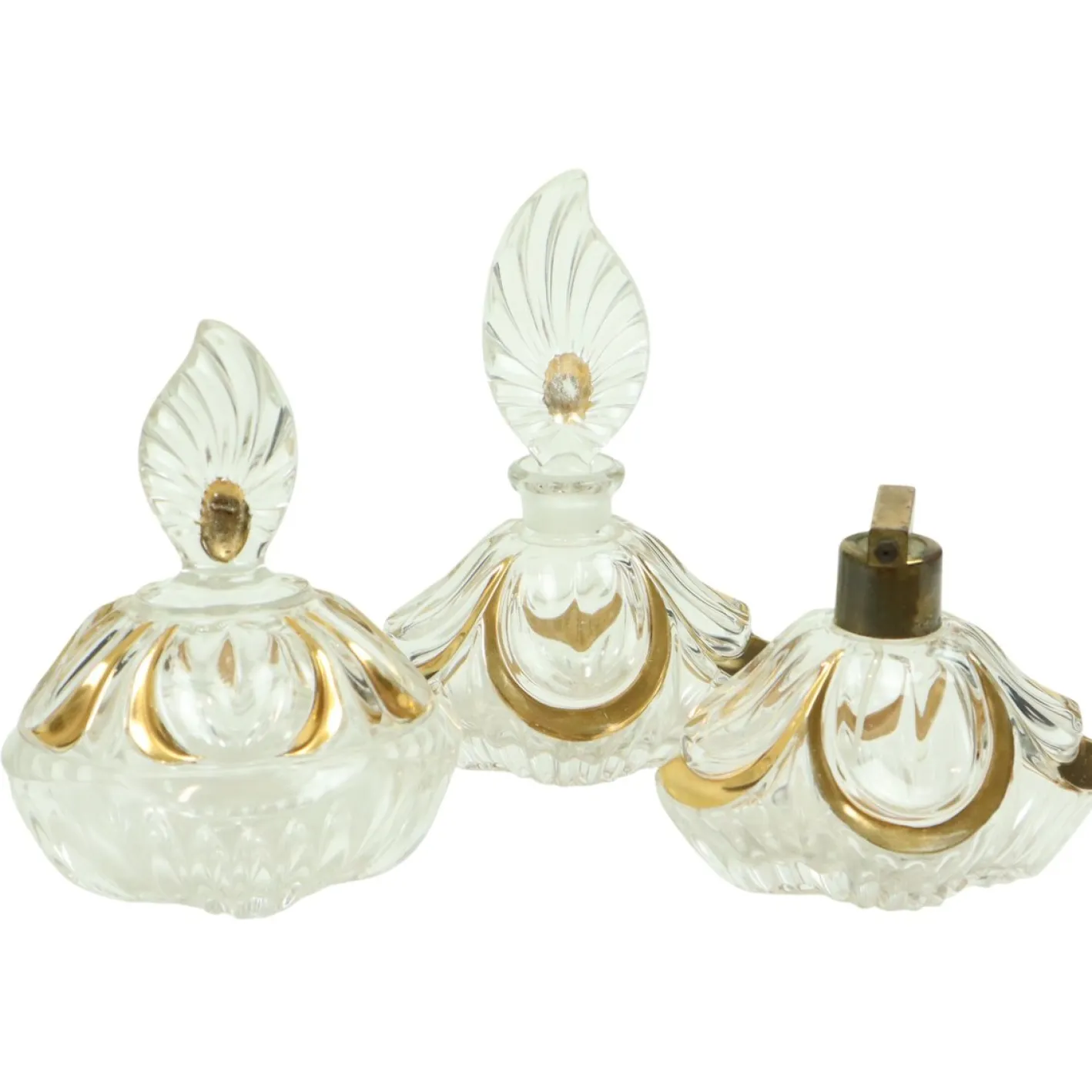 Vintage Art Déco Boudoir Parfümflaschen aus Kristallglas von Fischer, 1950er, 3er Set