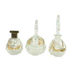 Vintage Art Déco Boudoir Parfümflaschen aus Kristallglas von Fischer, 1950er, 3er Set