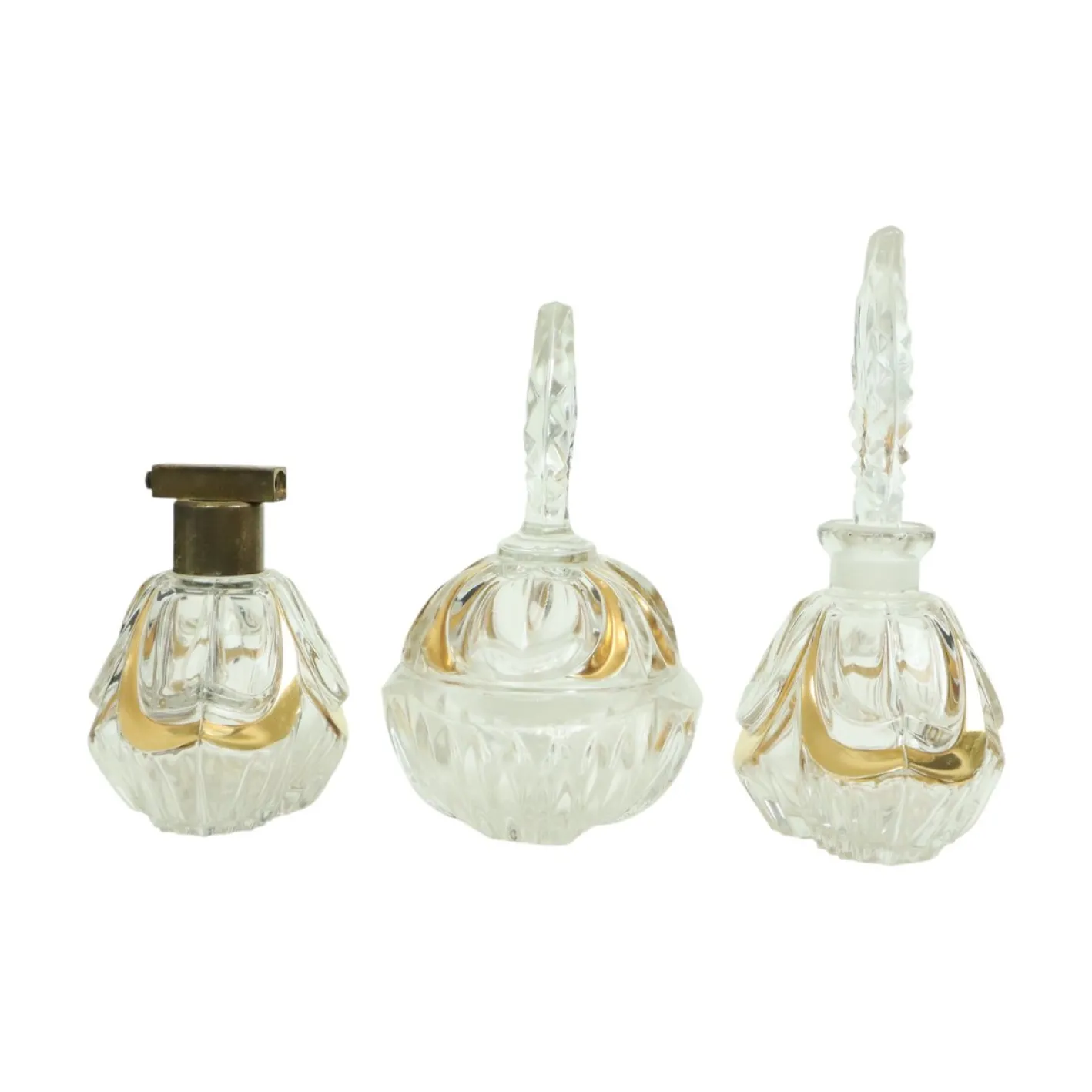 Vintage Art Déco Boudoir Parfümflaschen aus Kristallglas von Fischer, 1950er, 3er Set