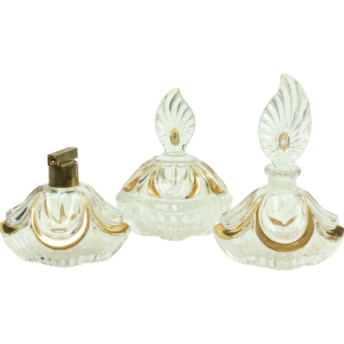 Vintage Art Déco Boudoir Parfümflaschen aus Kristallglas von Fischer, 1950er, 3er Set