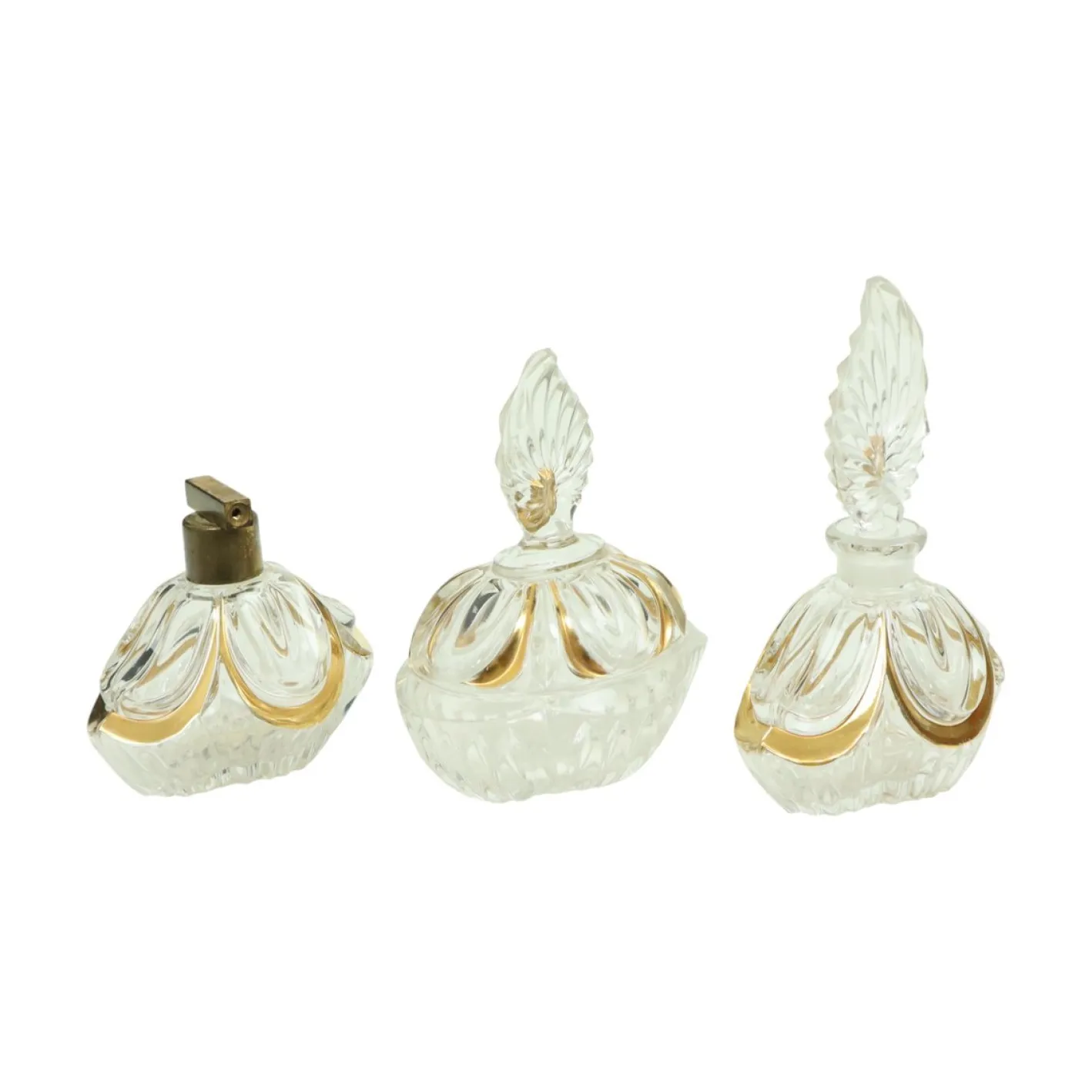 Vintage Art Déco Boudoir Parfümflaschen aus Kristallglas von Fischer, 1950er, 3er Set