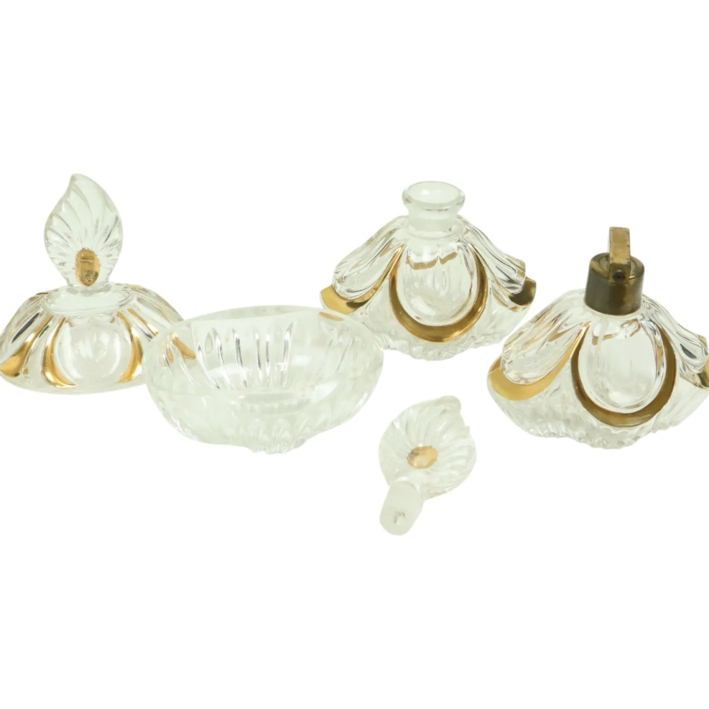 Vintage Art Déco Boudoir Parfümflaschen aus Kristallglas von Fischer, 1950er, 3er Set