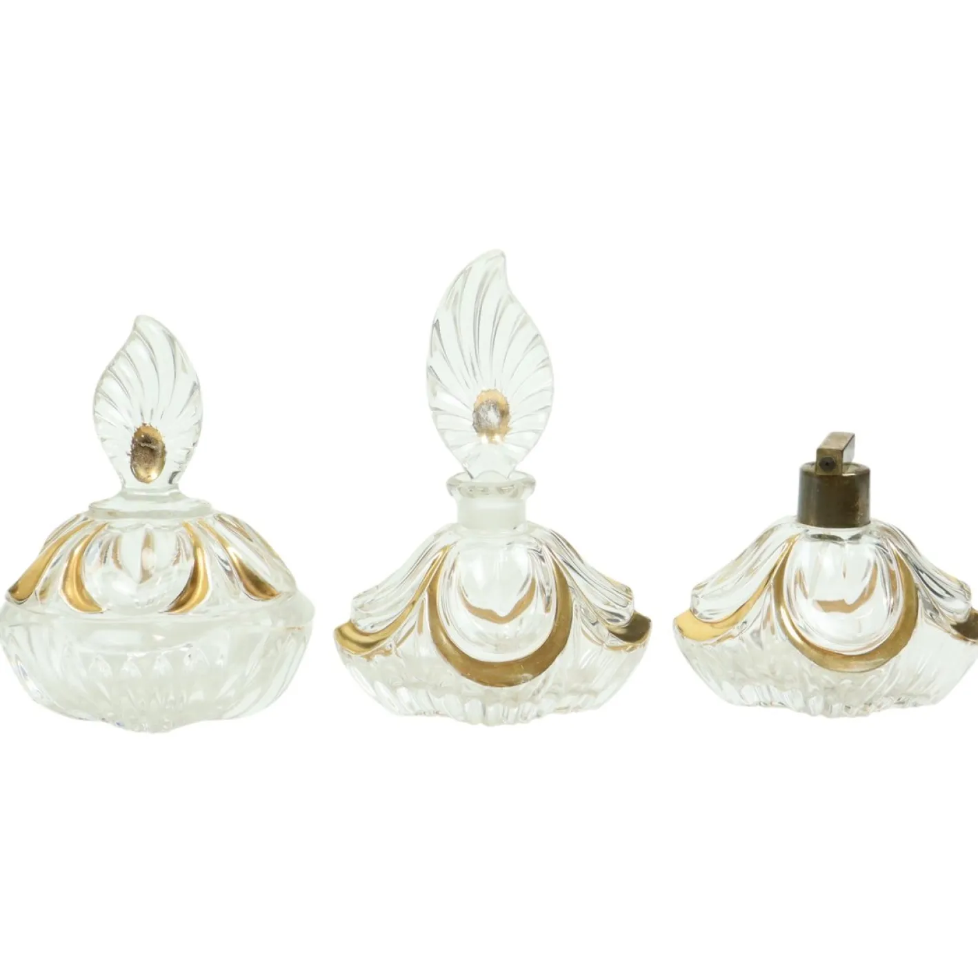 Vintage Art Déco Boudoir Parfümflaschen aus Kristallglas von Fischer, 1950er, 3er Set