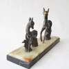 Vintage Art Deco Hirsch Skulptur Zwillings Hirsch Figur auf Marmorsockel