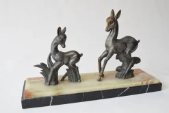 Vintage Art Deco Hirsch Skulptur Zwillings Hirsch Figur auf Marmorsockel