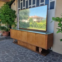 Vintage Art Deco Sideboard aus Thuja Wurzel- & Ahornholz mit Spiegel, 1940er
