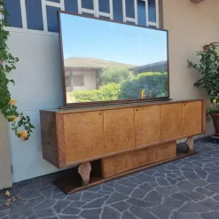 Vintage Art Deco Sideboard aus Thuja Wurzel- & Ahornholz mit Spiegel, 1940er