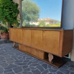 Vintage Art Deco Sideboard aus Thuja Wurzel- & Ahornholz mit Spiegel, 1940er