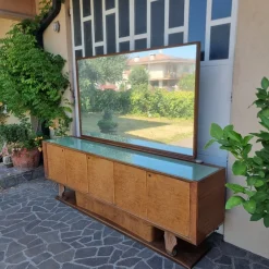 Vintage Art Deco Sideboard aus Thuja Wurzel- & Ahornholz mit Spiegel, 1940er