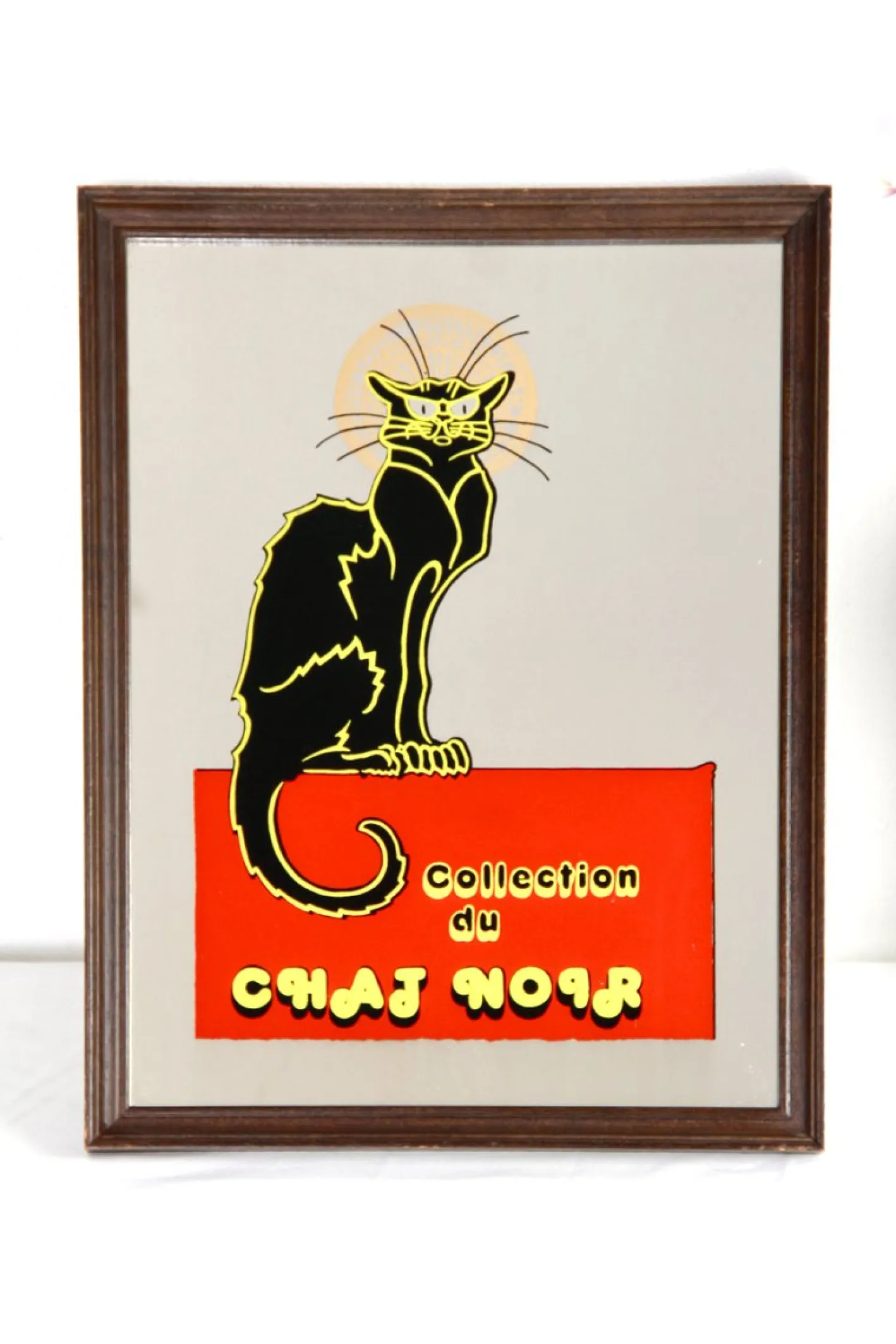 Vintage Art Deco Werbespiegel Chat Noir, 1960er