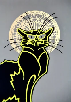 Vintage Art Deco Werbespiegel Chat Noir, 1960er