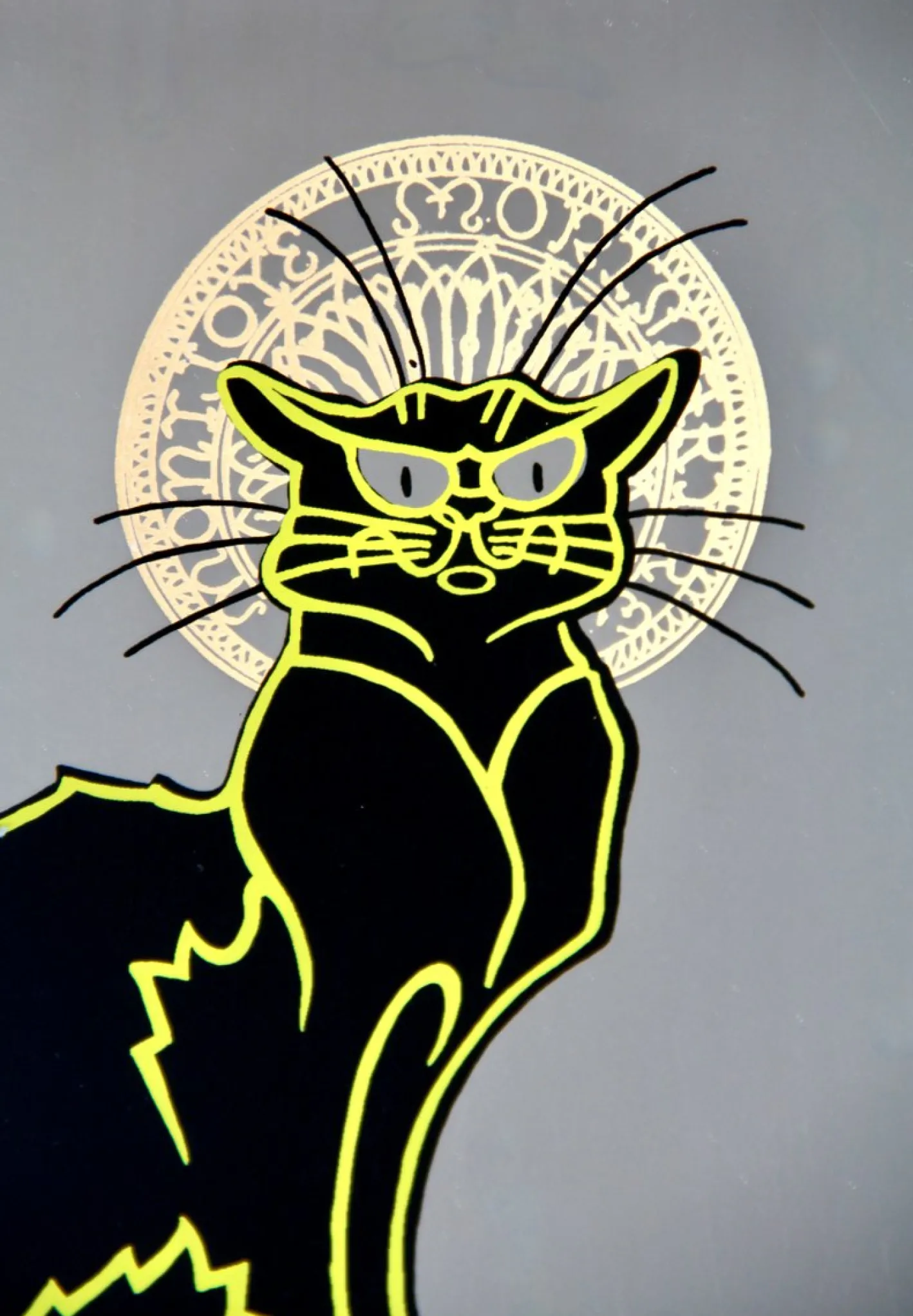 Vintage Art Deco Werbespiegel Chat Noir, 1960er