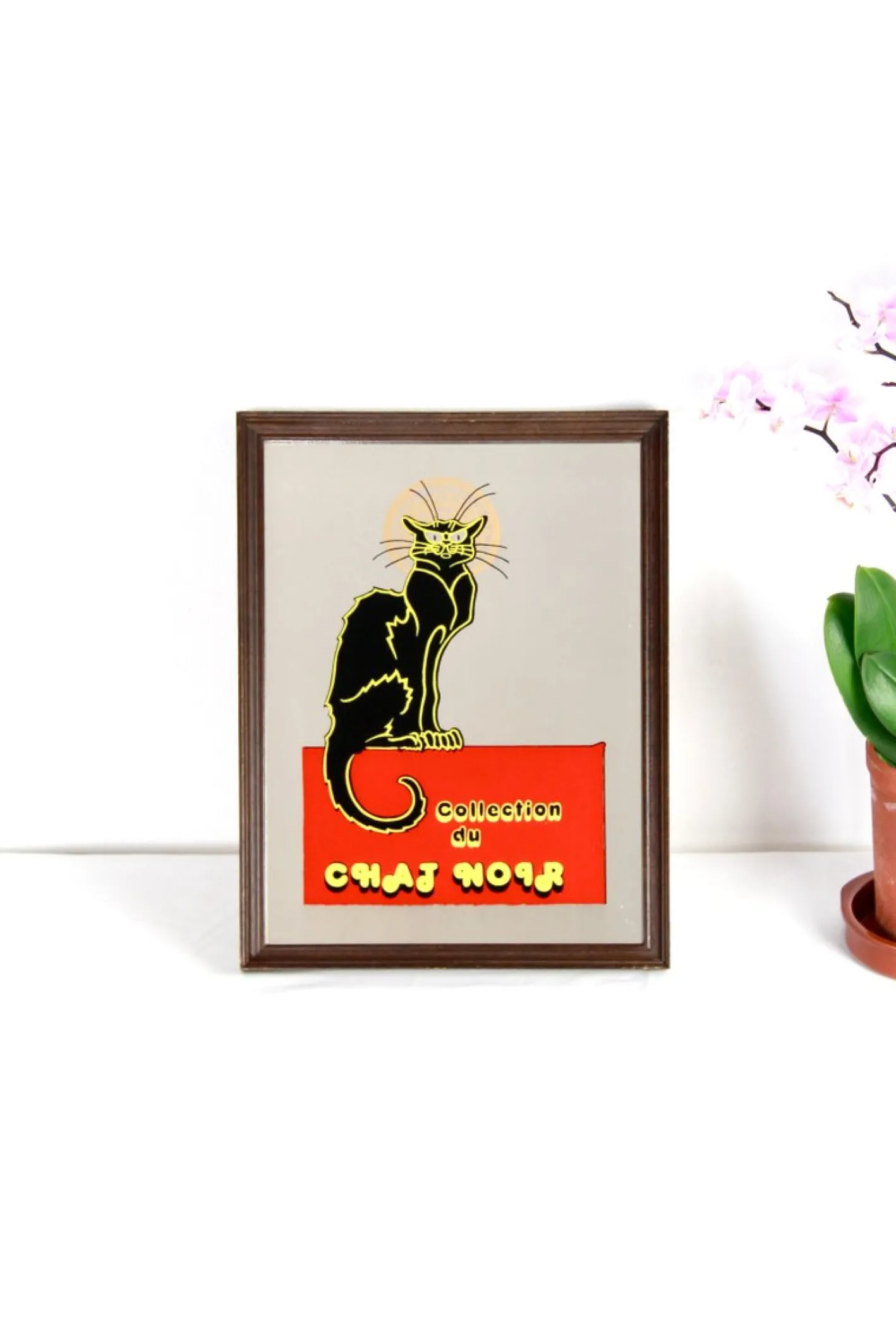 Vintage Art Deco Werbespiegel Chat Noir, 1960er