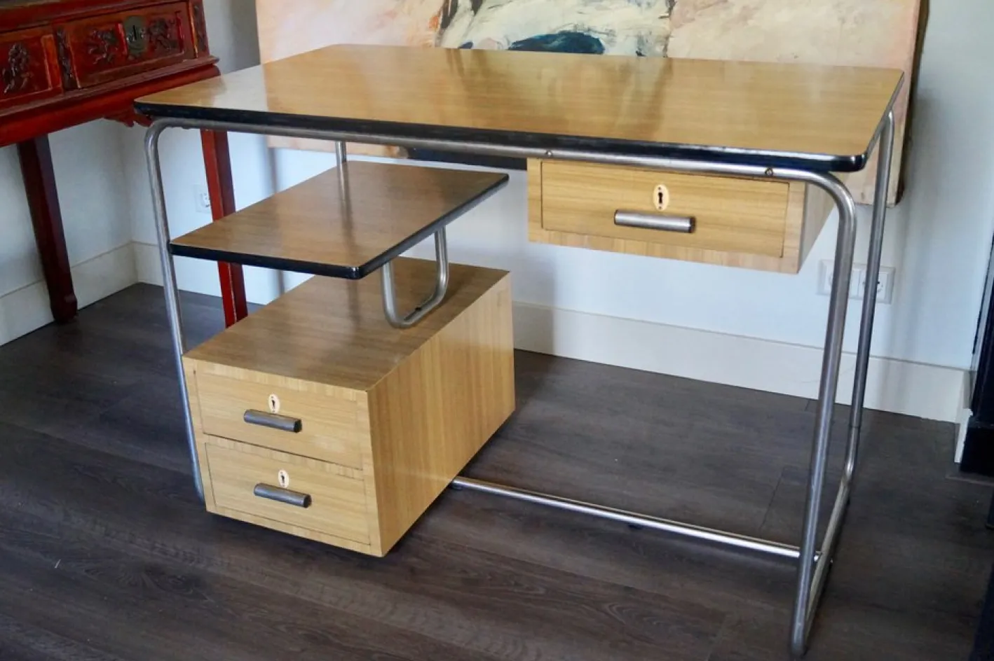Vintage Bauhaus Furnier Schreibtisch im Stil von Breuer, Deutschland, 1955