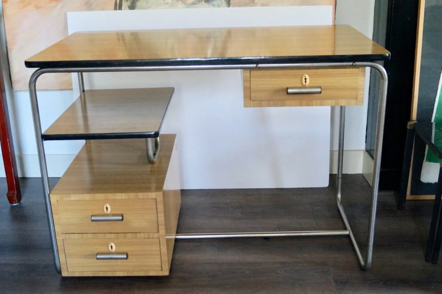 Vintage Bauhaus Furnier Schreibtisch im Stil von Breuer, Deutschland, 1955