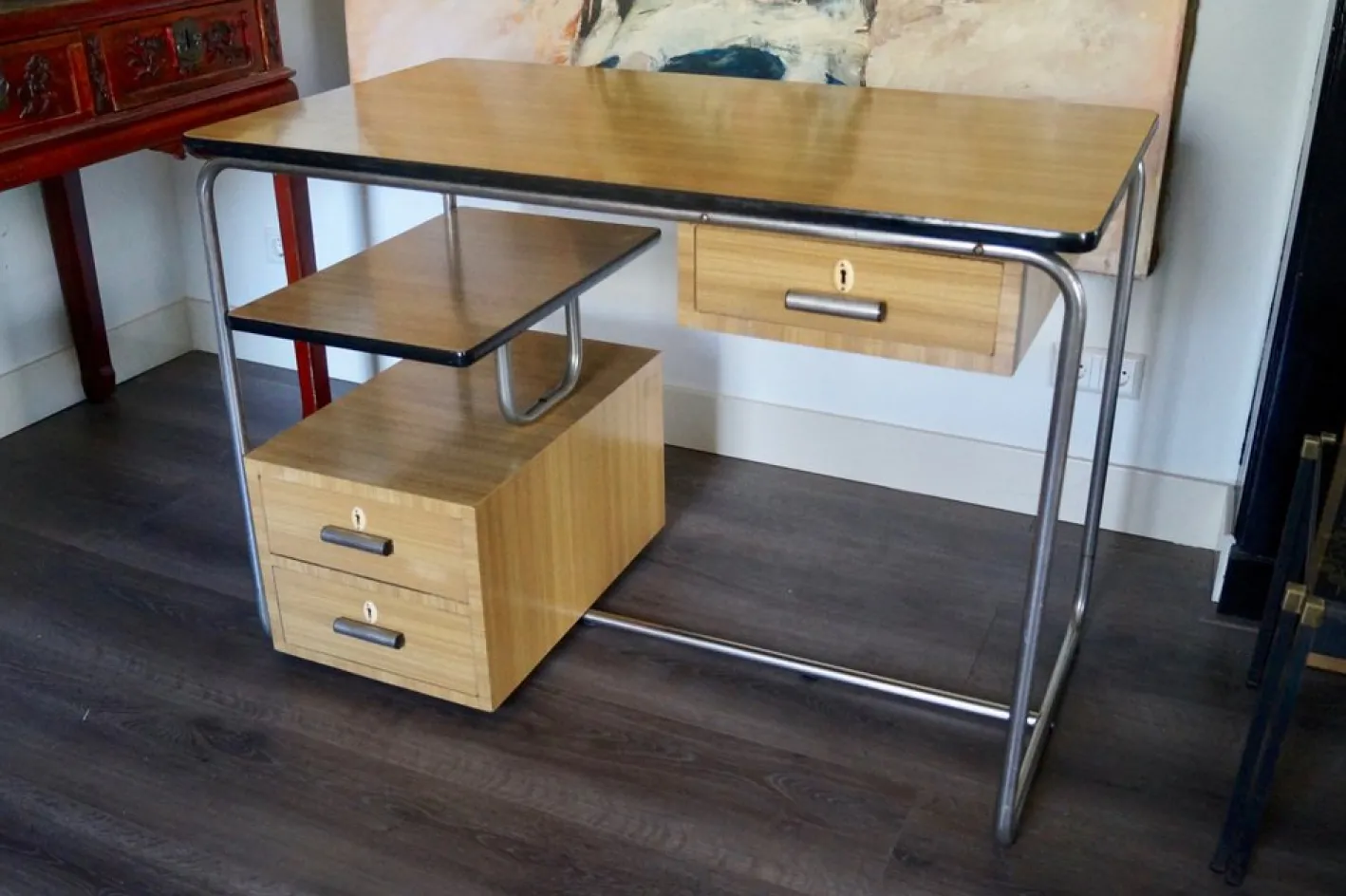 Vintage Bauhaus Furnier Schreibtisch im Stil von Breuer, Deutschland, 1955