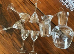 Vintage Bohemia Gravierte Glaskaraffe & Gläser, 1950er, 8 . Set