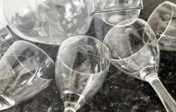 Vintage Bohemia Gravierte Glaskaraffe & Gläser, 1950er, 8 . Set