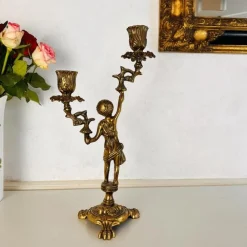 Vintage Bronze Kerzenhalter mit 2 Armen