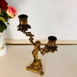 Vintage Bronze Kerzenhalter mit 2 Armen