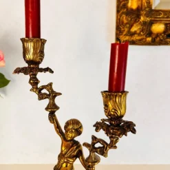 Vintage Bronze Kerzenhalter mit 2 Armen