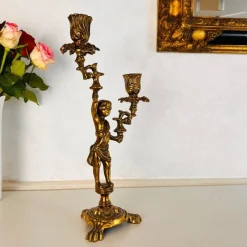 Vintage Bronze Kerzenhalter mit 2 Armen