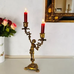 Vintage Bronze Kerzenhalter mit 2 Armen