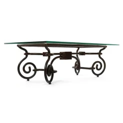 Vintage Couchtisch aus Eisen mit Glasplatte