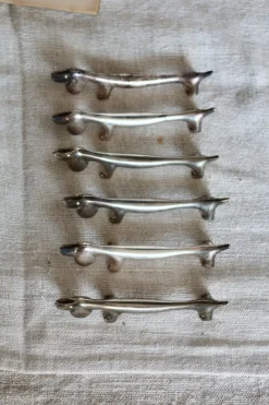 Vintage Dackel Messerablagen aus patiniertem Silbermetall, 1970er, 6er Set