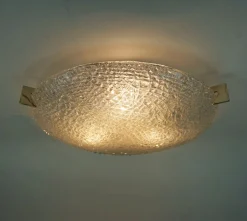 Vintage Deckenlampe aus Eisglas mit Reliefoberfläche von Kaiser-Leuchten, 1960er