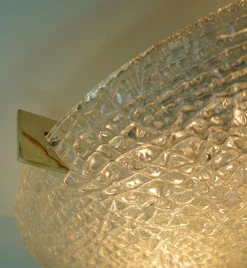 Vintage Deckenlampe aus Eisglas mit Reliefoberfläche von Kaiser-Leuchten, 1960er