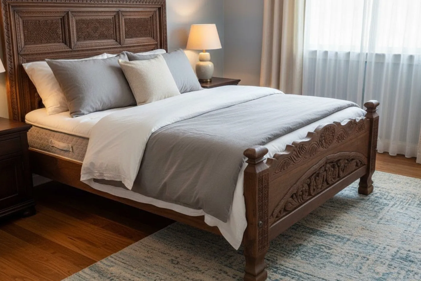 Vintage Doppelbett aus Zedernholz, Swat-Tal, Pakistan