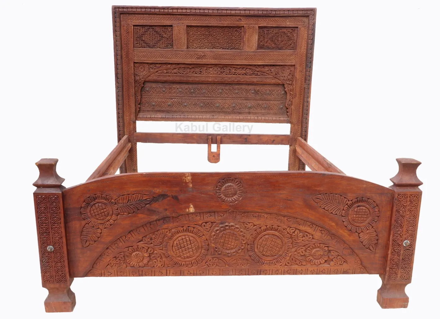 Vintage Doppelbett aus Zedernholz, Swat-Tal, Pakistan