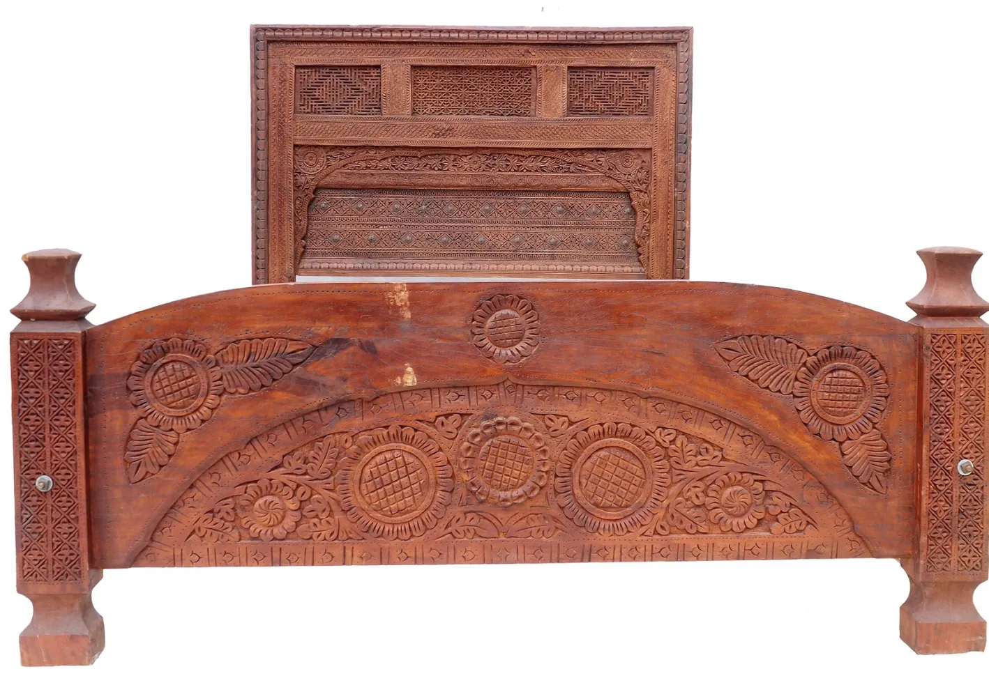 Vintage Doppelbett aus Zedernholz, Swat-Tal, Pakistan