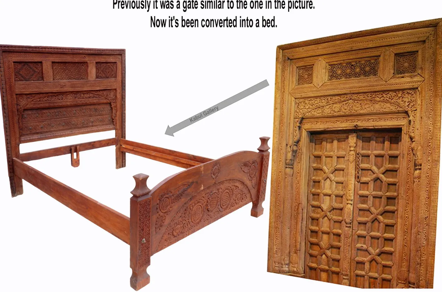 Vintage Doppelbett aus Zedernholz, Swat-Tal, Pakistan
