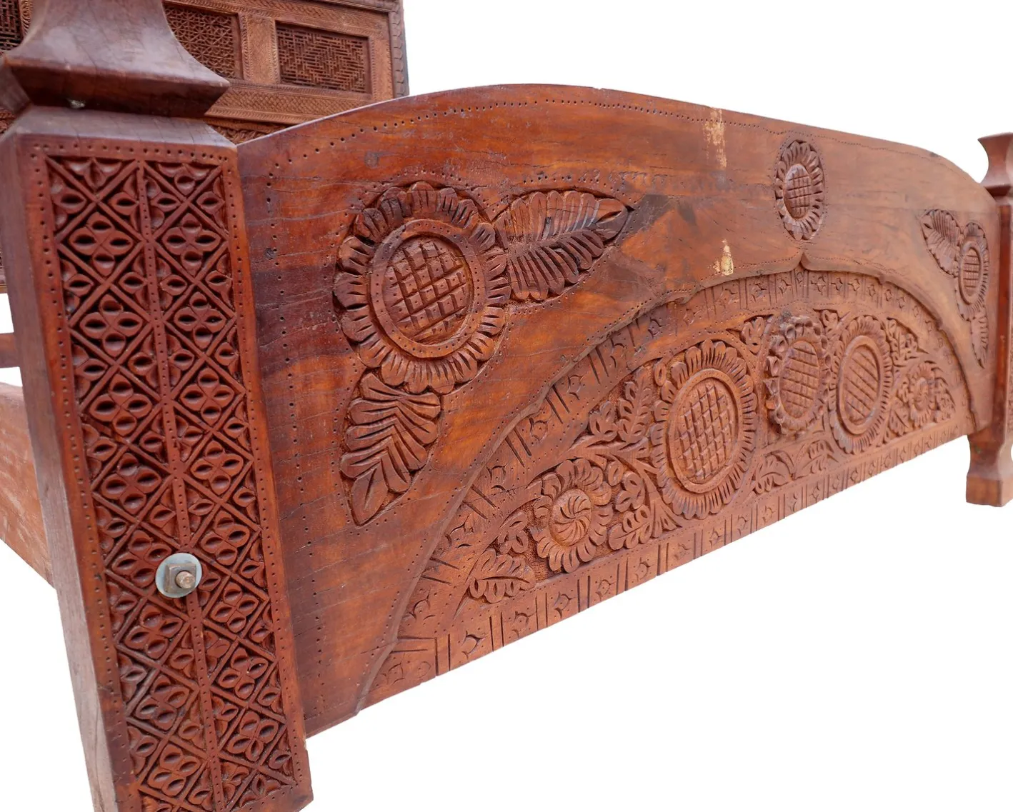 Vintage Doppelbett aus Zedernholz, Swat-Tal, Pakistan