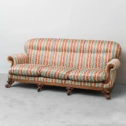 Vintage Drei-Sitzer Sofa aus Bunt Gestreiftem Stoff, 1950er