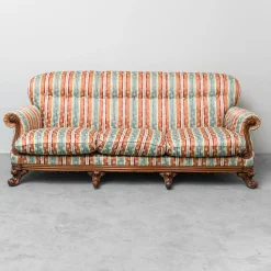 Vintage Drei-Sitzer Sofa aus Bunt Gestreiftem Stoff, 1950er
