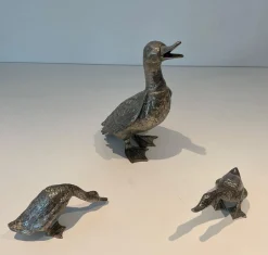 Vintage Enten aus versilberter Bronze, 1970er, 3er Set