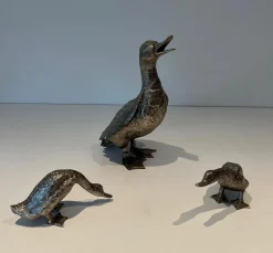 Vintage Enten aus versilberter Bronze, 1970er, 3er Set