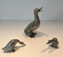 Vintage Enten aus versilberter Bronze, 1970er, 3er Set