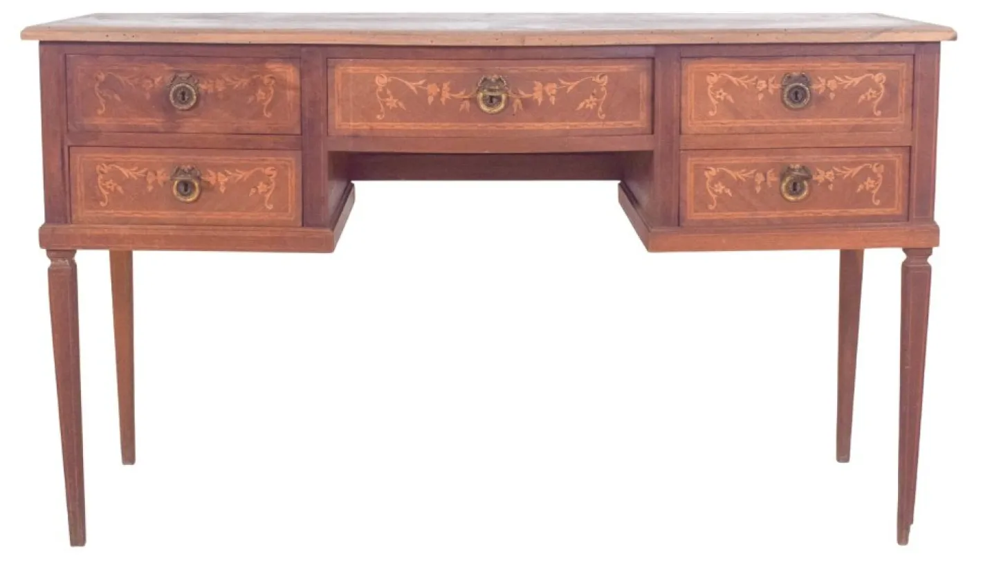 Vintage Frisiertisch aus Holz mit Intarsien, 1920er