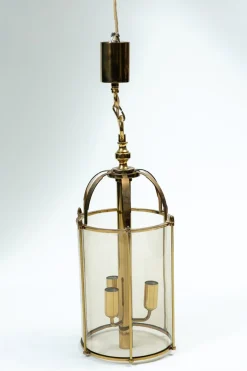 Vintage Hängelampe mit rauchfarbenem Glas und poliertem Messinggestell von Schröder & Co, 1970er