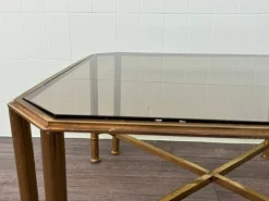 Vintage Hollywood Regency Couchtisch aus Messing & Rauchglas, 1970er