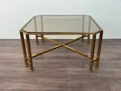 Vintage Hollywood Regency Couchtisch aus Messing & Rauchglas, 1970er